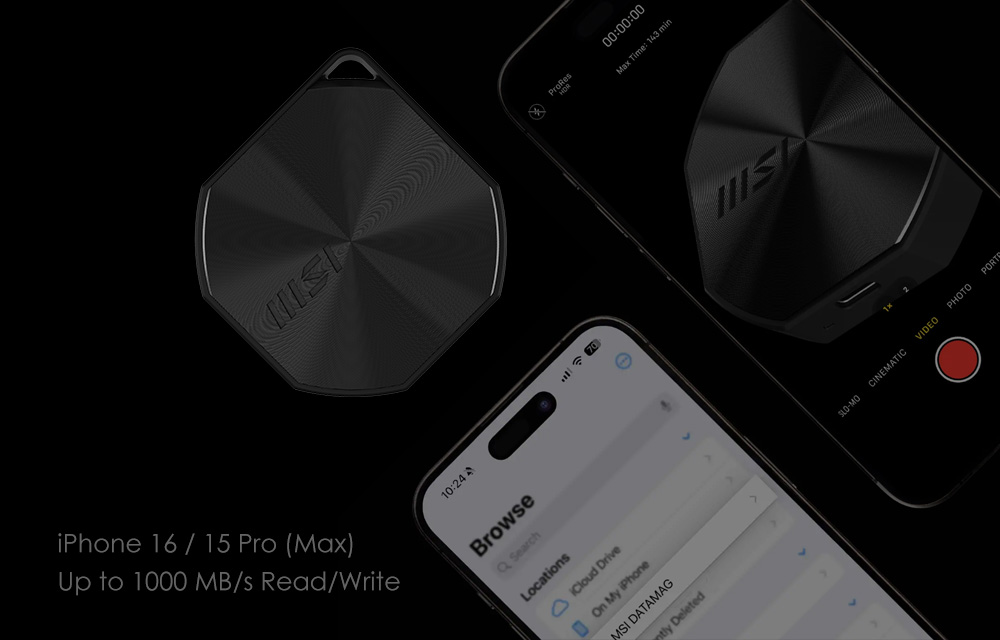 MSI DATAMAG 20Gbps USB 3.2 Gen 2x2 Magnetic Portable SSD - 1TB